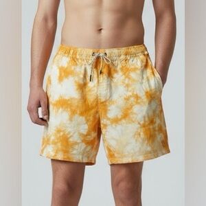 Junk food Men's Premium Stretchy Tie Dye Orange Festival Shorts size medium